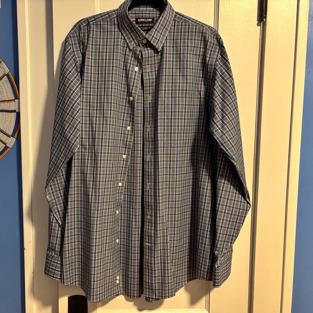 Kirkland Signature Blue and White Checkered Men's Shirt